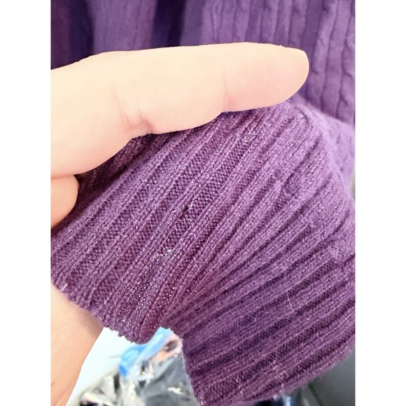 Marina Luna Sweater Cable Knit Cashmere Preppy Normcore V-Neck Purple Women Sz L - Picture 6 of 7